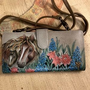 Anuschka Hand Painted Wallet Crossbody with Horse & Floral Motif (NWOT)